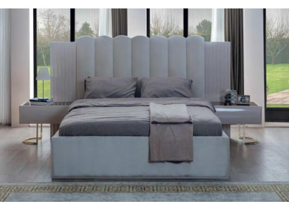Ensemble de chambre blanc Lit Tables de chevet Cadre en bois Lit double 3 pièces