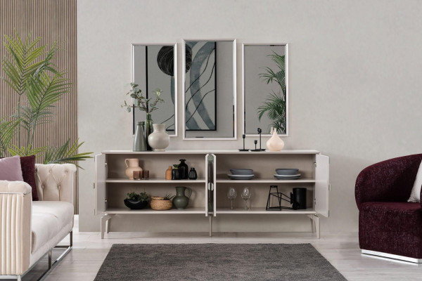 Salle à manger Luxueux Ensemble de salle à manger Suite Table à manger Lot de 9 pièces Table en bois grise