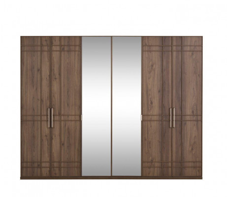Armoire Chambre Cabinet Armoire Marron Bois Miroir 6 Portes