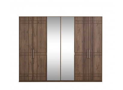 Armoire Chambre Cabinet Armoire Marron Bois Miroir 6 Portes