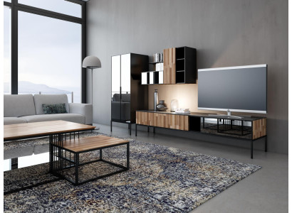 Unité murale Meuble TV Armoire TV Buffet Vitrine Bois Moderne Marron Salon