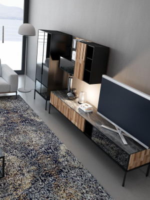 Unité murale Meuble TV Armoire TV Buffet Vitrine Bois Moderne Marron Salon