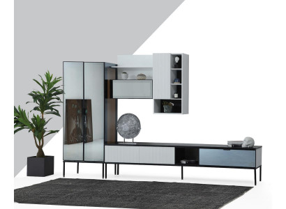 Unité murale Support TV Meuble TV Buffet Vitrine Bois Moderne Blanc Salon