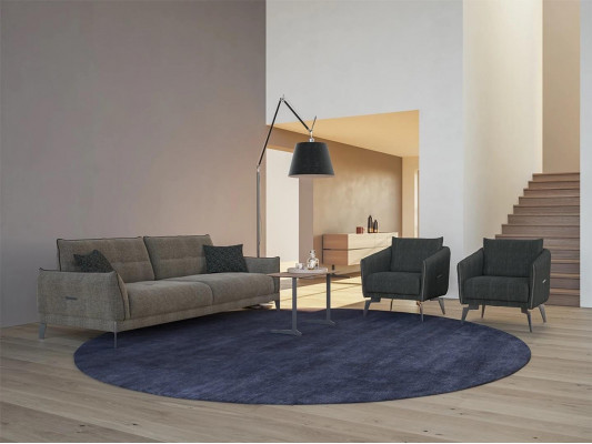 Canapé gris design Trois places Moderne 2 fauteuils Meubles rembourrés Table basse de luxe