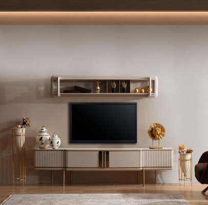 Moderne Wohnzimmer Lowboard Designer Regale 2-teiliges Holzmöbel-Set neu