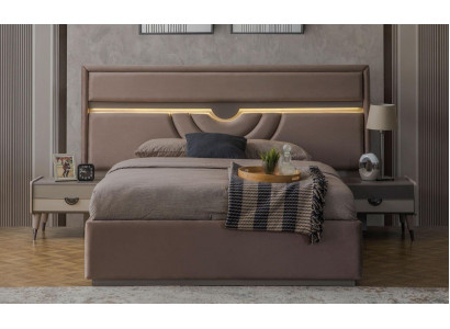 Lit double Chambre Lit Tables de chevet Beige Ensemble de base de lit 3 pièces