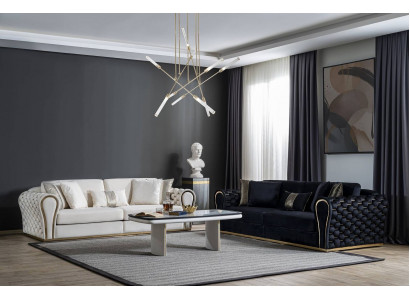 Canapé ensemble noir blanc 3+3 designer seater luxe tapisserie 2x canapés