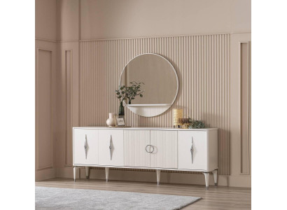 Buffet Buffet avec groupe de miroirs Console en bois blanc Salle à manger