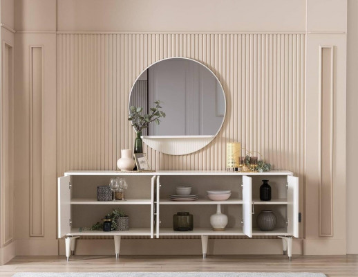 Buffet Buffet avec groupe de miroirs Console en bois blanc Salle à manger