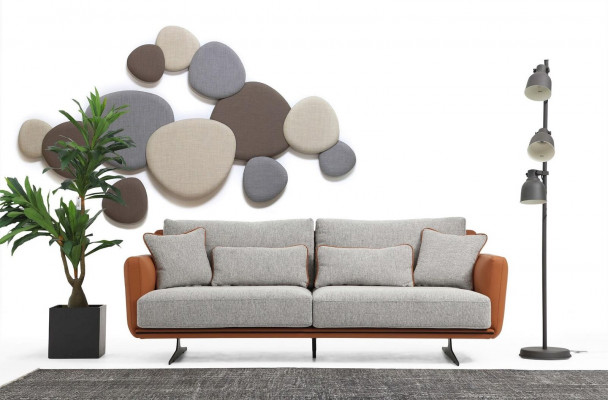 Canapé trois places 3 places en tissu orange design moderne Salon gris