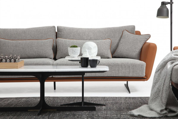 Canapé trois places 3 places en tissu orange design moderne Salon gris