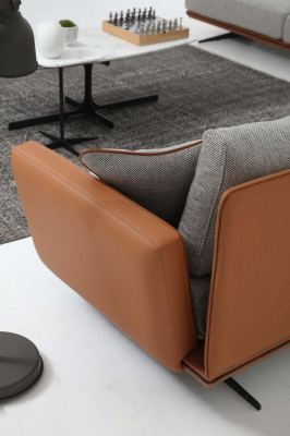 Canapé trois places 3 places en tissu orange design moderne Salon gris