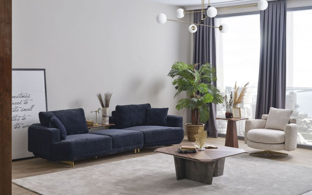 Trois places bleu Fauteuil blanc Ensemble de canapés de salon Design 2 pièces