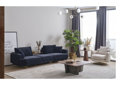 Trois places bleu Fauteuil blanc Ensemble de canapés de salon Design 2 pièces