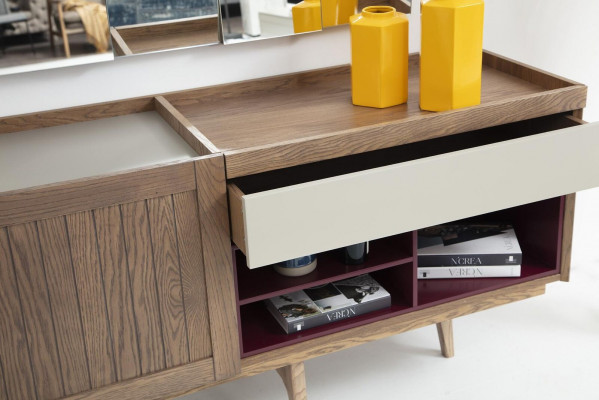 Unité murale Support TV Meuble TV Buffet vitrine Bois Moderne Brun Salon