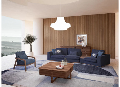 Ensemble de canapé bleu Set Trois canapés à trois places Fauteuil de salon Design moderne en textile