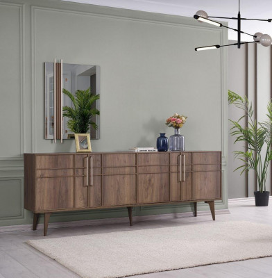 Suite Buffet avec miroir Commode en bois Marron Salle à manger