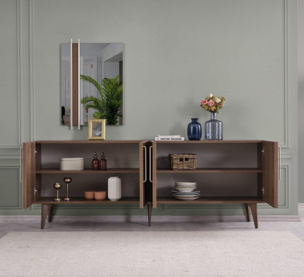 Suite Buffet avec miroir Commode en bois Marron Salle à manger