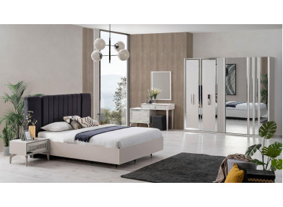 Grande suite de chambre à coucher Lit double Lit Bois Ensemble 7 pièces Blanc Moderne