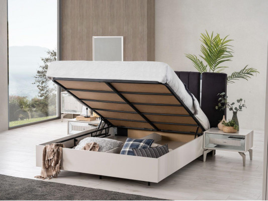 Grande suite de chambre à coucher Lit double Lit Bois Ensemble 7 pièces Blanc Moderne