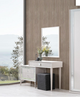 Grande suite de chambre à coucher Lit double Lit Bois Ensemble 7 pièces Blanc Moderne