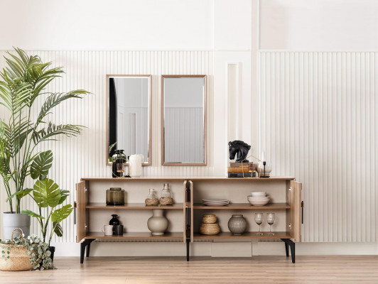 Buffet avec miroir Groupe de commode en bois doré Salle à manger