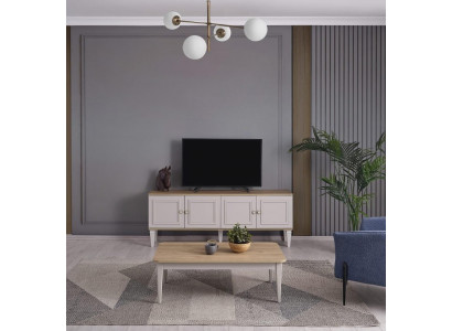 Suite Wood mobilier TV Stand Table basse Gris Meuble TV Cabinet Lowboard Set