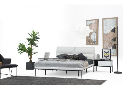 Chambre de suite Lit double Lit Chevets Blanc Ensemble 3 pièces Moderne