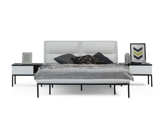 Chambre de suite Lit double Lit Chevets Blanc Ensemble 3 pièces Moderne