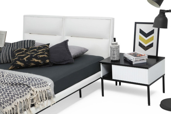 Chambre de suite Lit double Lit Chevets Blanc Ensemble 3 pièces Moderne