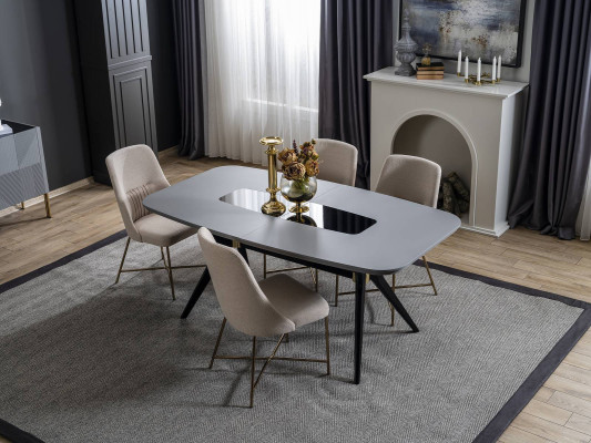 Meubles de salle à manger gris et blanc Table à manger de luxe 4 chaises rembourrées Ensemble moderne