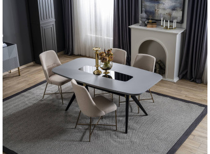 Meubles de salle à manger gris et blanc Table à manger de luxe 4 chaises rembourrées Ensemble moderne