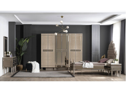 Chambre complète avec lit 2x tables de chevet Commode avec miroir 5pcs