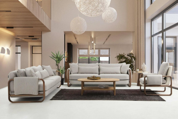 Ensemble de canapés 3 places Fauteuil Trois places Moderne Tissu Gris Design