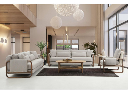 Ensemble de canapés 3 places Fauteuil Trois places Moderne Tissu Gris Design