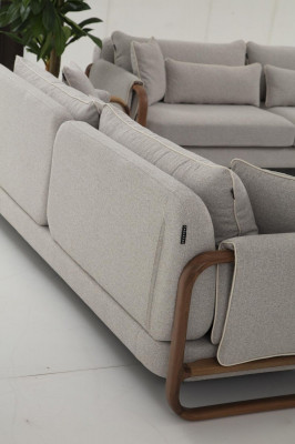Ensemble de canapés 3 places Fauteuil Trois places Moderne Tissu Gris Design