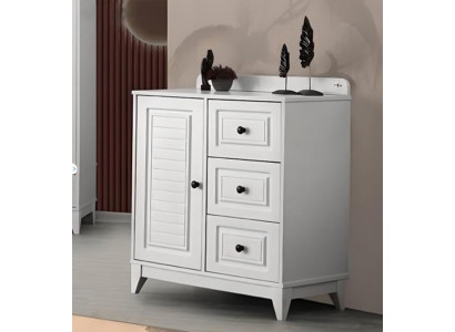 Luxueuse commode blanche élégante pour bébé, meuble en bois pour chambre d'enfant.