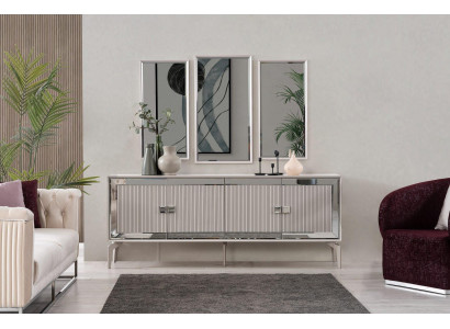 Bahut Bahut avec miroir Groupe de commodes Bois Argent Salle à manger