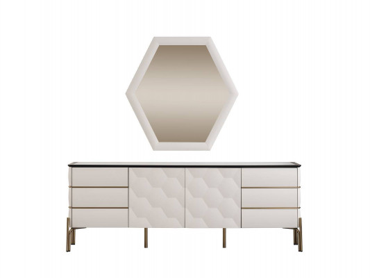 Salle à manger moderne Ensemble de meubles de designer Buffet blanc Grand miroir 2 pièces