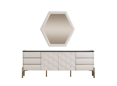 Salle à manger moderne Ensemble de meubles de designer Buffet blanc Grand miroir 2 pièces