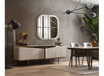 Salle à manger Ensemble Buffet beige Miroir rectangulaire Mobilier en bois de luxe