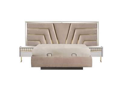 Chambre Beige Lit Designer 2x Tables de chevet Stivoller Set 3 pièces