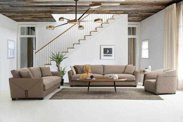 Ensemble canapé 4 places Fauteuil une place Ensemble moderne en tissu beige 3 pièces