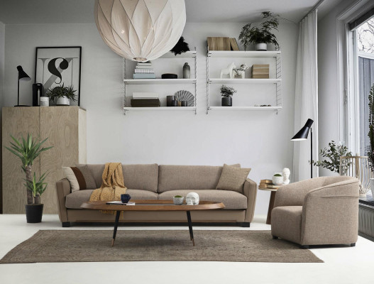 Ensemble canapé 4 places Fauteuil une place Ensemble moderne en tissu beige 3 pièces