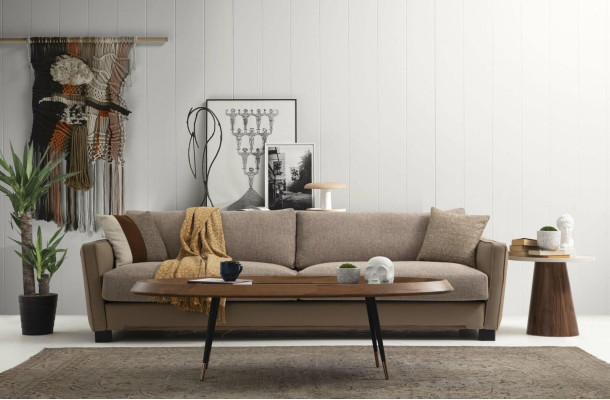 Ensemble canapé 4 places Fauteuil une place Ensemble moderne en tissu beige 3 pièces