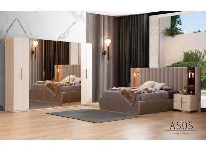 Chambre beige Ensemble de chambre Lit Designer Armoire 2x Tables de chevet