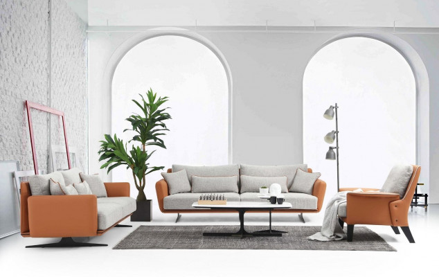Ensemble de canapé complet Sofa 3-2-1 places en tissu orange