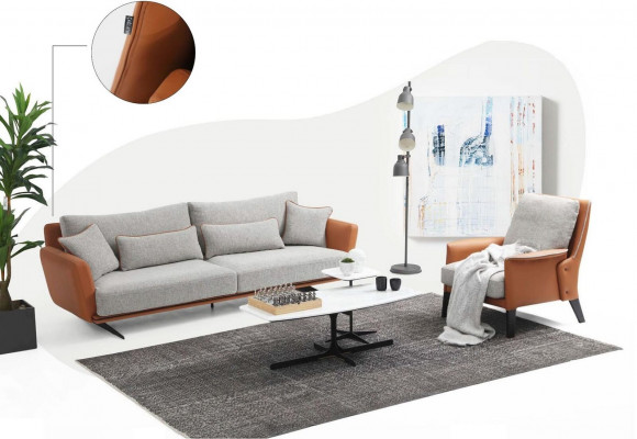 Ensemble de canapé complet Sofa 3-2-1 places en tissu orange