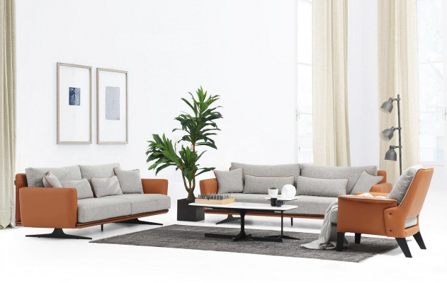 Ensemble de canapé complet Sofa 3-2-1 places en tissu orange