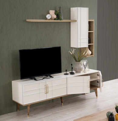 Meuble TV Armoire Armoire TV Buffet Bas Salon Étagères Bois Blanc